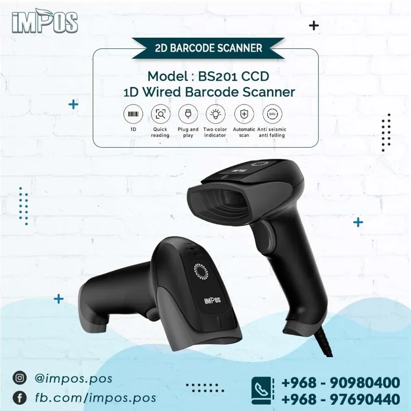 IMPOS BS201CCD 1D CCD Wired Barcode Scanner 1D USB Wired